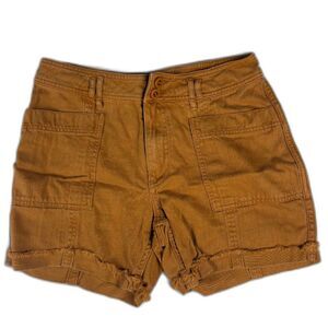 Anthropologie Wilder Utility Cargo Shorts M Rust Orange Raw Hem Boho Gorpcore